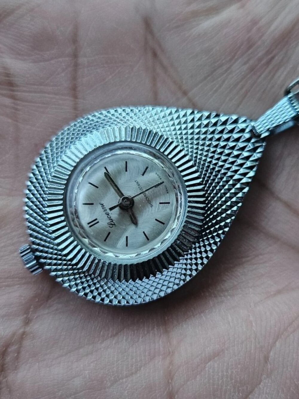 Vintage Lucerne Watch Necklace Silver Tone Hand Winding Shock resist Hand Watch